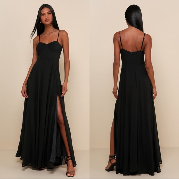 NWOT Lulus Dress Cause for‎ Commotion Black Pleated Bustier Maxi - Picture 1 of 8